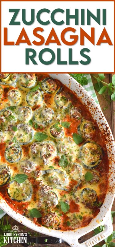 A little lighter on the carbs, Zucchini Lasagna Rolls are prepared by rolling thinly sliced zucchini with spinach, egg, three cheeses, and seasonings. Baked in marinara sauce, don't be fooled by this healthier dish; it is both filling and robust! #zucchini #zucchinirolls #lasagna #lasagnarolls #zucchinilasagna #lowcarb
