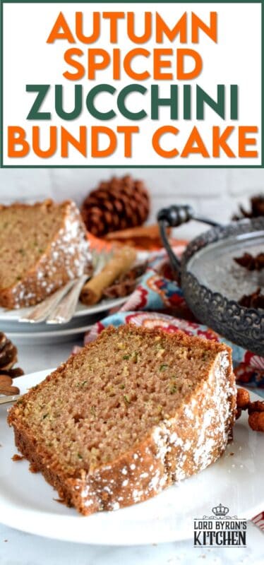 Warming spices such as cinnamon, nutmeg, and ginger come together in this Autumn Spiced Zucchini Bundt Cake to create an inviting slice of fall, using the end of summer’s fresh produce. #zucchini #cake #bundt #fall #spiced #autumn #baking