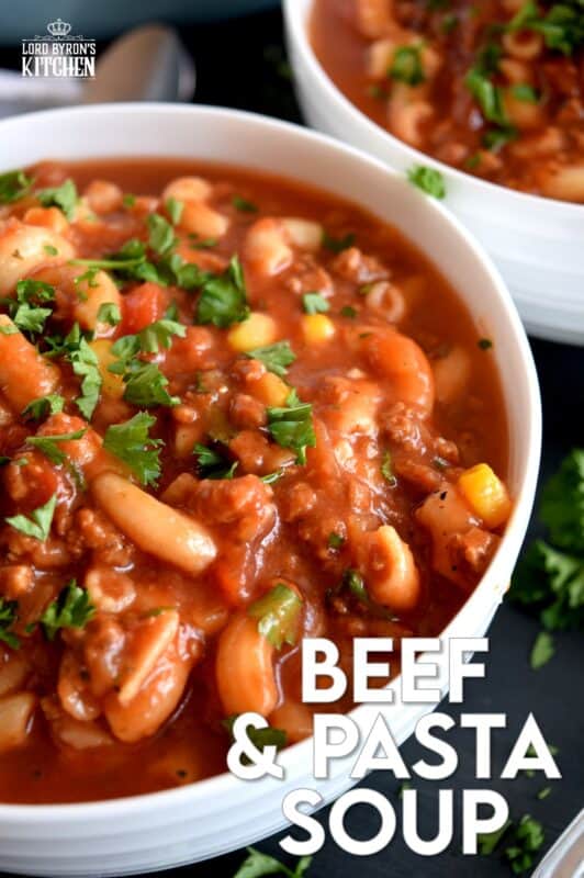 A soup that's a complete meal! Beef and Pasta Tomato Soup covers all the bases in terms of being a well-balanced meal. It's delicious, hearty, mom/dad-approved, and kid-friendly too! #beef #tomato #pasta #soup #heartysoup #familyrecipes