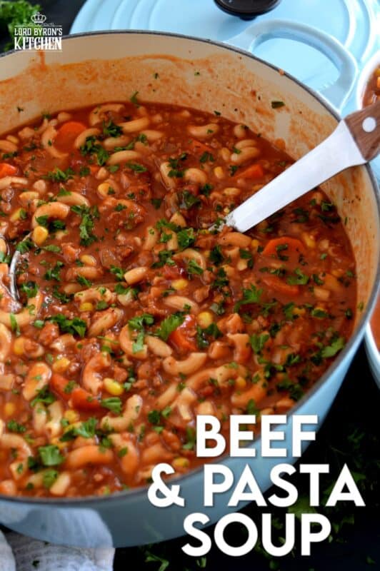 A soup that's a complete meal! Beef and Pasta Tomato Soup covers all the bases in terms of being a well-balanced meal. It's delicious, hearty, mom/dad-approved, and kid-friendly too! #beef #tomato #pasta #soup #heartysoup #familyrecipes