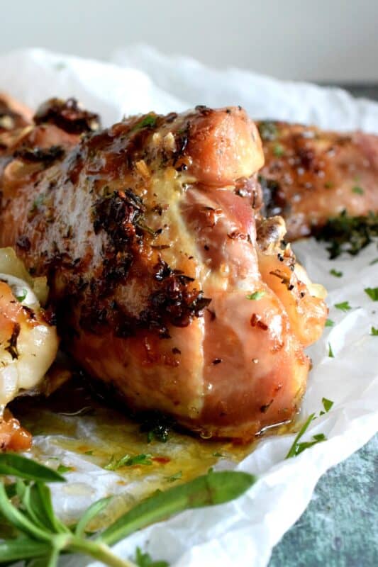 Butter Basted Turkey Legs and Thighs with Fresh Herbs guarantee flavour and moistness! These are an excellent option for those with no large family; there's no need to buy a whole turkey! #turkey #butter #herbs #legs #thighs #thanksgiving