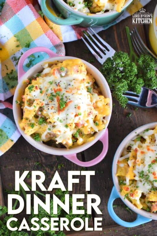 Kraft Dinner Casserole is a great family dinner option that won't break the bank and is so quick and easy to prepare. Starting with a box of Kraft Dinner, some ham, a can of soup, and grated cheese, this delicious dinner can be on the table in about 30 minutes! #casserole #ham #kraftdinner #macandcheese
