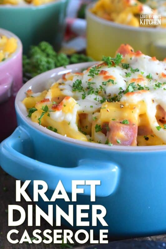 Kraft Dinner Casserole is a great family dinner option that won't break the bank and is so quick and easy to prepare. Starting with a box of Kraft Dinner, some ham, a can of soup, and grated cheese, this delicious dinner can be on the table in about 30 minutes! #casserole #ham #kraftdinner #macandcheese
