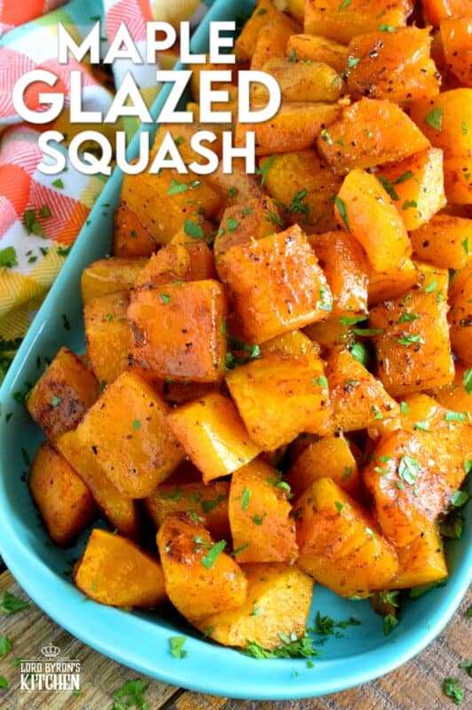 Maple syrup and roasted root vegetables go together like bread and butter.  If you need proof, try this Maple Glazed Squash.  Using a total of four ingredients, squash is transformed into a fall side dish worth its weight in gold!  Whatever you do, don't skip out on adding the cinnamon! #roasted #butternut #squash #maple #syrup #glazed