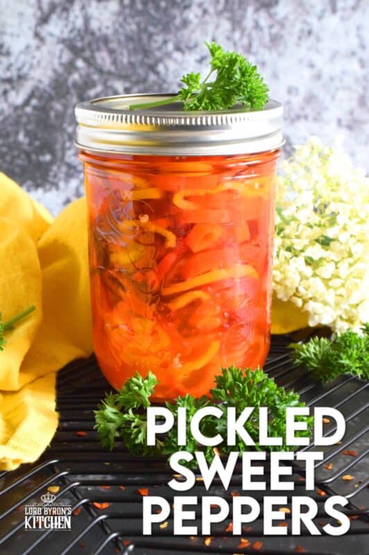 Pickled Sweet Peppers are tart, sweet, and just a little spicy. These are so easy to make and there's no canning experience needed at all! If you can boil water and slice sweet peppers into rings, you've got this! #pickled #pickles #peppers #sweetpeppers #pickledpeppers #preserving #quickpickles