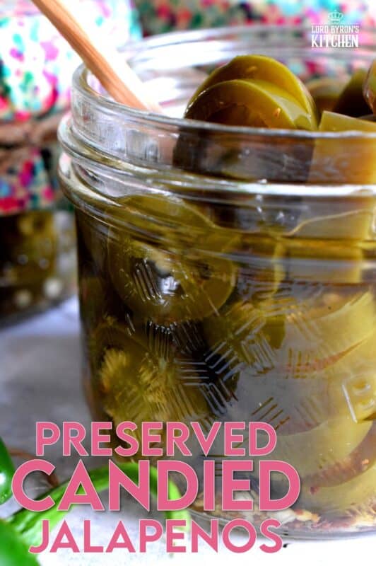 Preserved Candied Jalapenos are bite-sized morsels of heat and sweet - these are highly addictive, easy to prepare, and are a great addition to so many of your favourite recipes! This recipe makes four jars, but can easily be doubled or tripled if you feel like sharing! These make a great bring-along hostess gift too! #jalapenos #pickled #preserved #waterbath #canning
