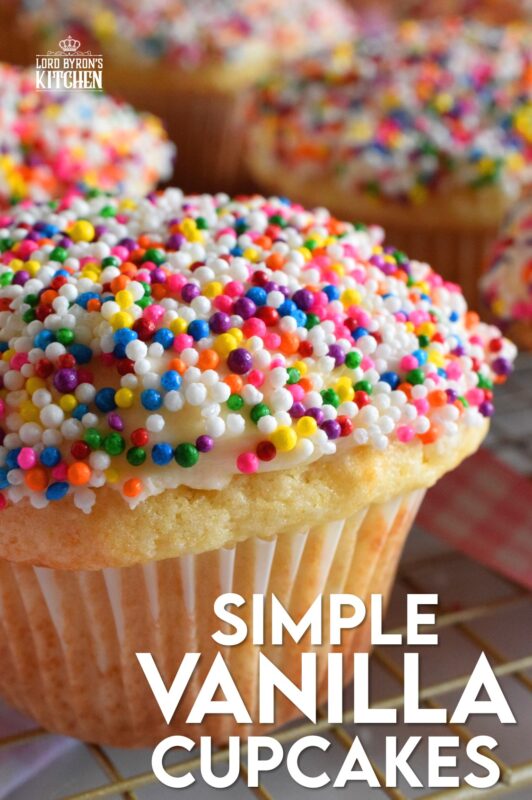 Simple Vanilla Cupcakes are the ultimate go-to recipe for birthdays, special occasions, or just because! Top these with your favourite homemade or store-bought frosting and be sure to add lots and lots of sprinkles too! #classic #simple #oldfashioned #vanilla #cupcakes #easy