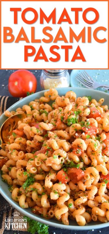 Tomato Balsamic Pasta is prepared with chopped fresh tomatoes and garlic, lots of grated parmesan cheese, and perfectly cooked pasta. With an olive oil and balsamic base, this pasta is super easy, delightfully fresh, and tastes like summer in a bowl! #summerfresh #tomatoes #vegetarian #pasta #oilandbalsamic #freshtomatoes