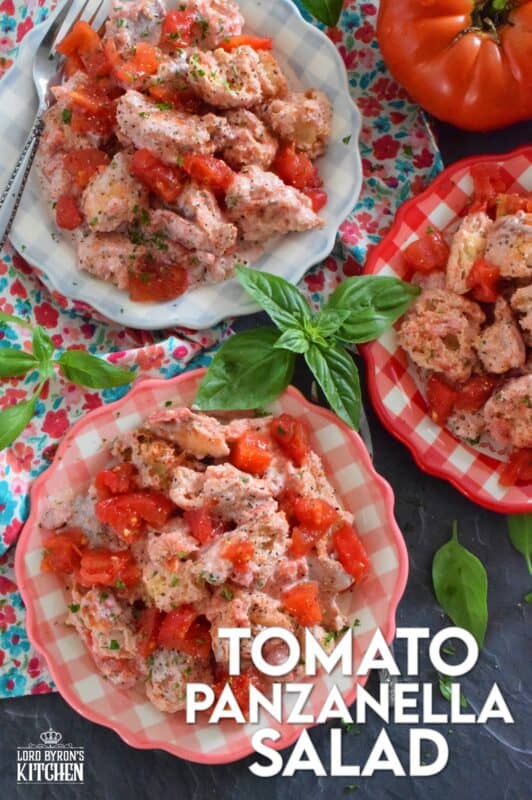 Traditionally prepared with an oil and vinegar dressing, my Tomato Panzanella Salad is prepared with the ripest and freshest tomatoes you can get your hands on, lots of toasted, hand-torn bread, seasonings, and mayonnaise. This salad is so simple, yet so delicious! #summerfresh #tomatoes #panzanella #salad #mayo