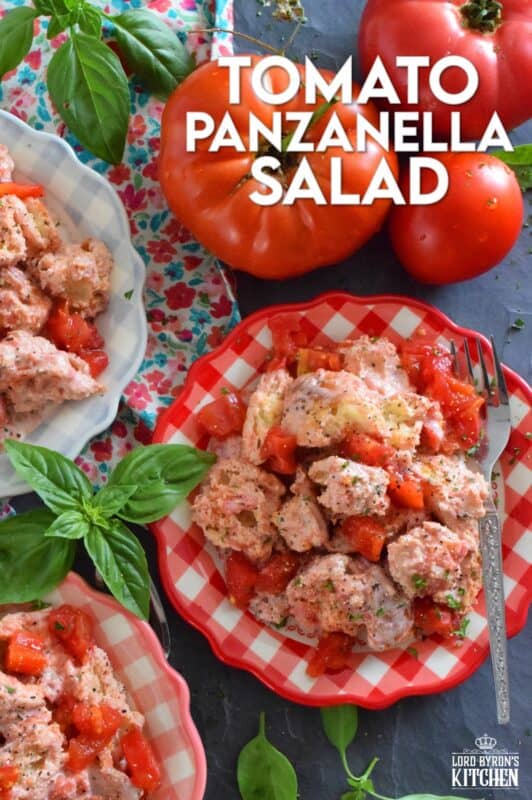 Traditionally prepared with an oil and vinegar dressing, my Tomato Panzanella Salad is prepared with the ripest and freshest tomatoes you can get your hands on, lots of toasted, hand-torn bread, seasonings, and mayonnaise. This salad is so simple, yet so delicious! #summerfresh #tomatoes #panzanella #salad #mayo