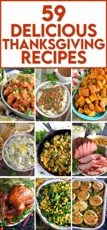 In our home, we have some holiday favourites that we prepare each and every year, but there's always room for one or two more new recipes too! In this collection of 59 Delicious Thanksgiving Recipes, you will find everything you need to make a complete - and impressive! - dinner. Let me share with you my favourite mains and sides and teach you how to make them for your family! #thanksgiving #recipes #collection #dinner #sides