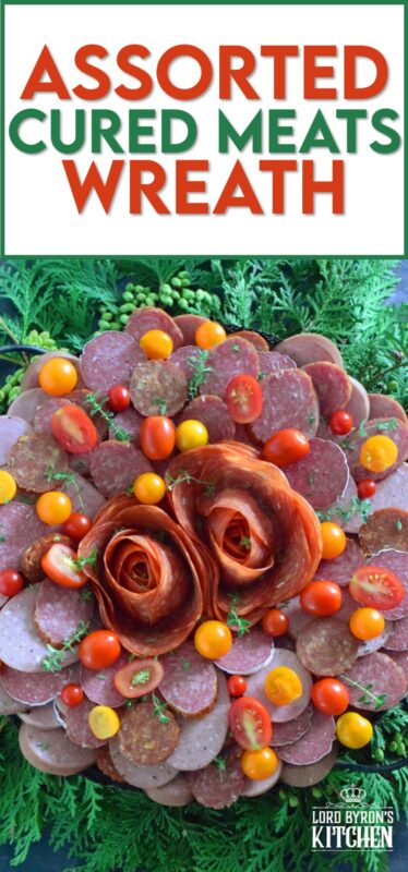 Every festive gathering needs to have a platter of deli-style meats to accompany the crackers, bread, pickles, and cheeses. This impressive Assorted Cured Meats Wreath is just what you need for your holiday buffet table. Prepared with pepperoni, salami, kielbasa, and more, this wreath is for all of the carnivores in your life! #wreath #christmas #holiday #charcuterie