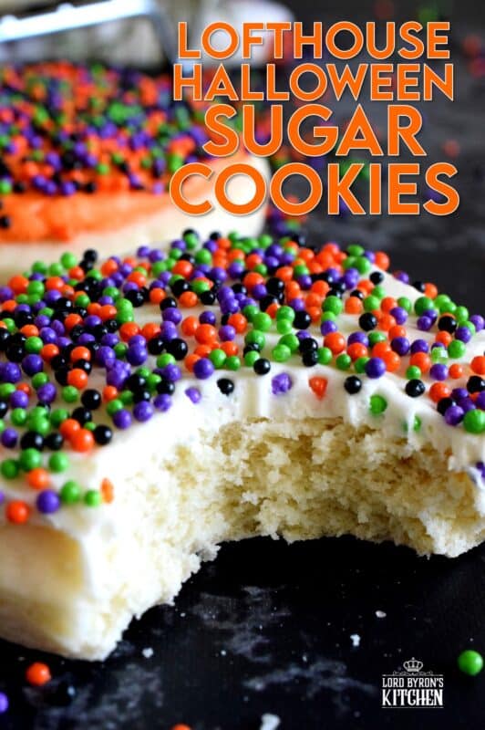 Copycat Lofthouse Halloween Sugar Cookies, a popular grocery store and bakery cookie confection in a homemade version, proving that homemade is always better! The next time you’re in line at the grocery store, look away from the store-bought ones, knowing full well that you can make them better yourself! #lofthouse #cookies #copycat #halloween #sugarcookies #sprinkles