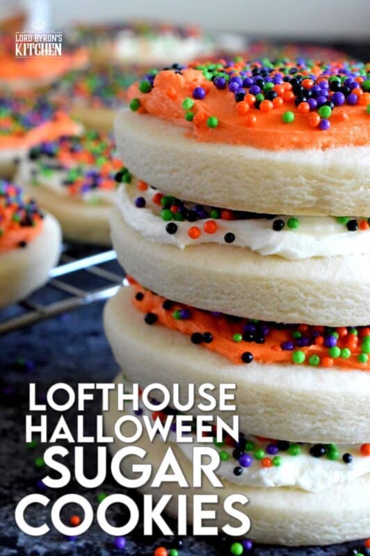Copycat Lofthouse Halloween Sugar Cookies, a popular grocery store and bakery cookie confection in a homemade version, proving that homemade is always better! The next time you’re in line at the grocery store, look away from the store-bought ones, knowing full well that you can make them better yourself! #lofthouse #cookies #copycat #halloween #sugarcookies #sprinkles