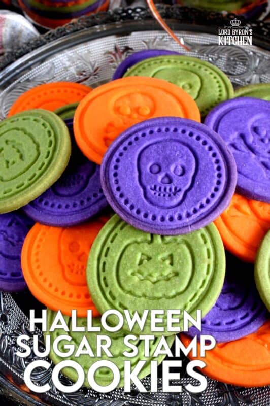 Sugar Cookies are good any time of the year, and Halloween is no exception! A perfect treat for anyone; Halloween Sugar Stamp Cookies are buttery and sugary and delightfully bright and vibrant to match the season! #halloween #cookies #stamp #colours #foodcolouring #cookiestamp