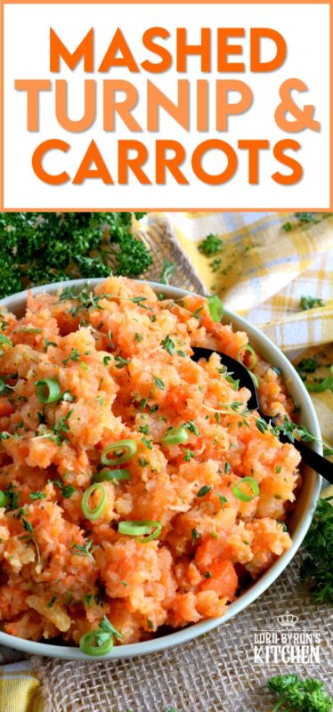 Nothing compares to the rustic simplicity of Mashed Turnip and Carrots with Herb Butter. Comforting and wholesome, it will add a pop of colour and flavour to any autumn dinner. Serve this side at Thanksgiving - it's delicious with gravy too! #mashed #turnip #carrot #vegetable #sidedish