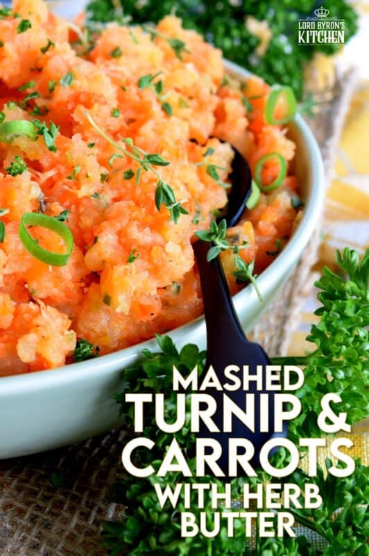 Nothing compares to the rustic simplicity of Mashed Turnip and Carrots with Herb Butter. Comforting and wholesome, it will add a pop of colour and flavour to any autumn dinner. Serve this side at Thanksgiving - it's delicious with gravy too! #mashed #turnip #carrot #vegetable #sidedish