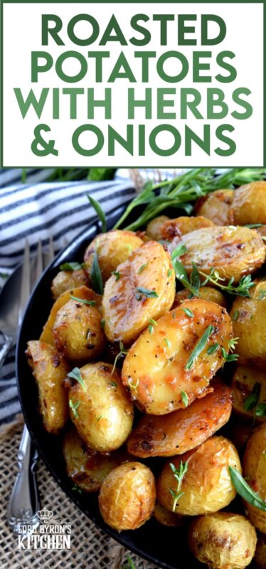 The most humble of all vegetables is absolute perfection in this Roasted Potatoes with Herbs and Crunchy Onions recipe. They're soft and fluffy on the inside with a golden exterior, and paired with simple seasonings and onions. Potatoes never tasted this good before! #potatoes #roasted #thanksgiving #sidedish #vegetarian