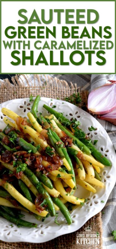 Beautifully and deliciously simple, Green Beans with Caramelized Shallots, is a fresh, light, and easy side dish alternative to the popular green bean casserole - no need for heavy creamed soup additives here! #greenbeans #sidedish #vegetables #thanksgiving #vegetarian