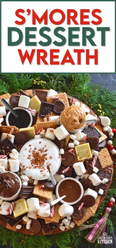 The ultimate rich and indulgent treat can be summed up in three words - S'mores Dessert Wreath! Assemble all of the ingredients into a large wreath and set it out for your guests. Utilizing marshmallow fluff will mimic the gooey marshmallow effect everyone craves, but you can make s'mores more authentic by roasting the marshmallows using your fireplace or even a candle! #smores #christmas #holiday #dessertbar