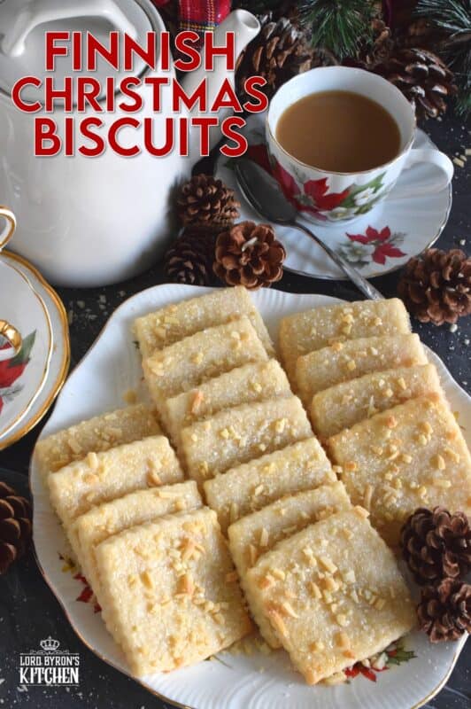 The saying goes that simple is best, and in the case of these Finnish Christmas Biscuits, no saying could ring more true! These light and airy biscuits are buttery and lightly sweetened. The chopped almonds on top add flavour, colour, and texture, which makes these biscuits irresistible, so maybe make a double batch! #cookies #biscuits #christmas #finnish #finland