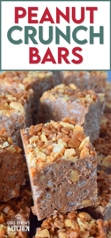 These no-bake bars are super delicious! Prepared with both milk chocolate chips and peanut butter chips, these Peanut Crunch Bars are loaded with crispy rice cereal, toffee bits, and chopped, salted peanuts too! Who needs store-bought treats when you can whip up a batch of these in mere minutes!? #peanutbutter #crunchbars #peanuts #chocolate #nobake #christmas #holiday #bars #squares