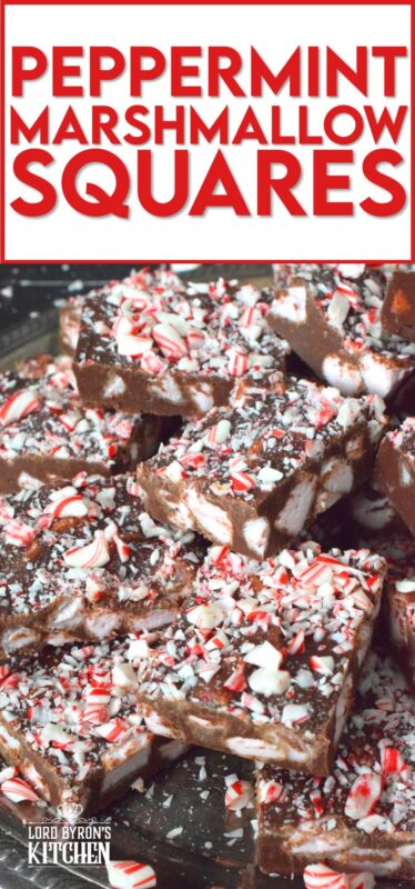 When it comes to no-bake Christmas recipes, you cannot go wrong with Peppermint Marshmallow Squares! They are loaded with chocolate and peppermint-flavoured marshmallows. Along with the peppermint extract and the crushed candy canes on top, these squares are perfect for the extreme peppermint lover! #peppermint #marshmallow #vegan #dandies #christmas #nobake