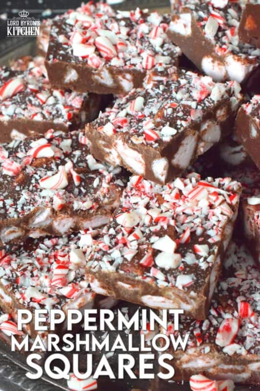 When it comes to no-bake Christmas recipes, you cannot go wrong with Peppermint Marshmallow Squares! They are loaded with chocolate and peppermint-flavoured marshmallows. Along with the peppermint extract and the crushed candy canes on top, these squares are perfect for the extreme peppermint lover! #peppermint #marshmallow #vegan #dandies #christmas #nobake