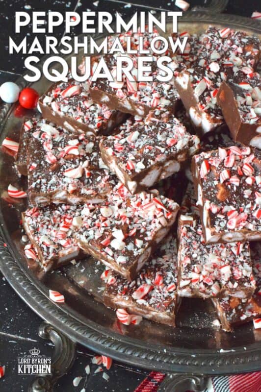When it comes to no-bake Christmas recipes, you cannot go wrong with Peppermint Marshmallow Squares! They are loaded with chocolate and peppermint-flavoured marshmallows. Along with the peppermint extract and the crushed candy canes on top, these squares are perfect for the extreme peppermint lover! #peppermint #marshmallow #vegan #dandies #christmas #nobake
