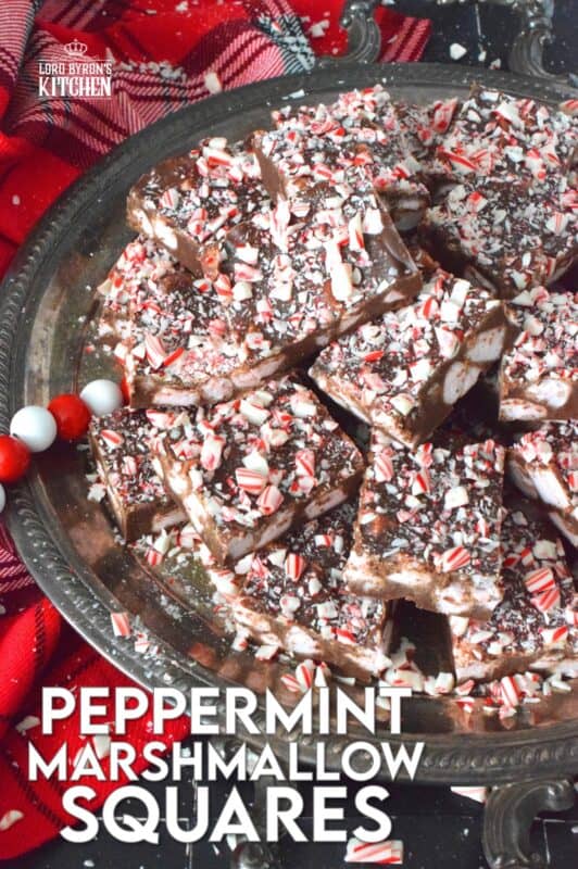 When it comes to no-bake Christmas recipes, you cannot go wrong with Peppermint Marshmallow Squares! They are loaded with chocolate and peppermint-flavoured marshmallows. Along with the peppermint extract and the crushed candy canes on top, these squares are perfect for the extreme peppermint lover! #peppermint #marshmallow #vegan #dandies #christmas #nobake