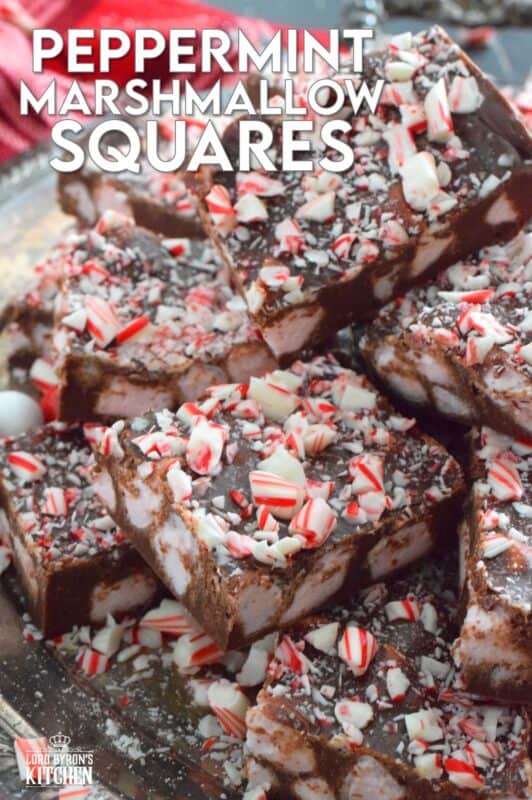 When it comes to no-bake Christmas recipes, you cannot go wrong with Peppermint Marshmallow Squares! They are loaded with chocolate and peppermint-flavoured marshmallows. Along with the peppermint extract and the crushed candy canes on top, these squares are perfect for the extreme peppermint lover! #peppermint #marshmallow #vegan #dandies #christmas #nobake
