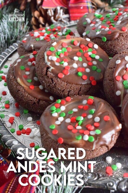 Not a Christmas passes by in our home without a packet or two of our favourite chocolates. This year, I added them to my holiday cookie recipes in these Sugared Andes Mint Cookies. These cookies are both minty and chocolatey, which is a perfect sweet treat combination. In this case, I'm not sure if it's the cookie that elevates the Andes Mint or the other way round! You can be the judge of that! #andes #andesmints #chocolate #christmas #cookies #holiday #baking