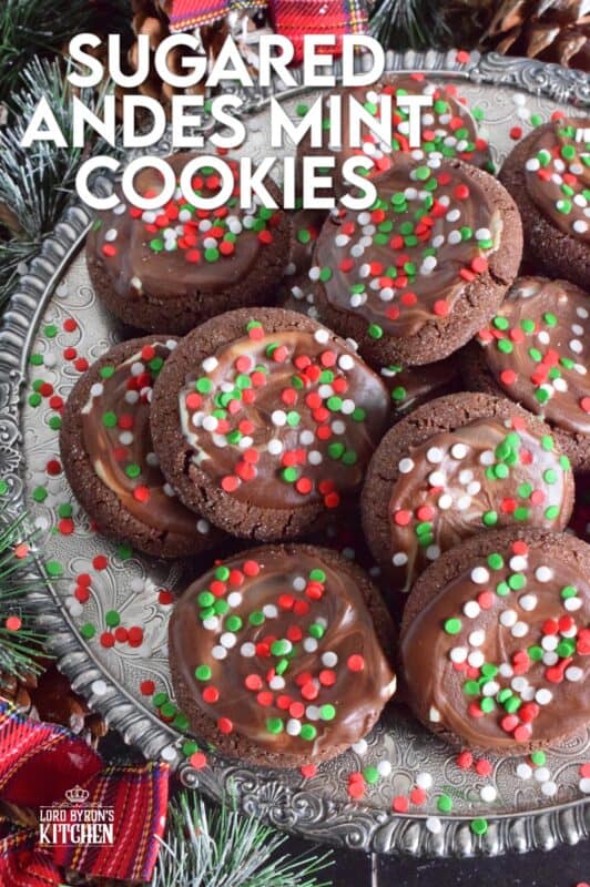 Not a Christmas passes by in our home without a packet or two of our favourite chocolates. This year, I added them to my holiday cookie recipes in these Sugared Andes Mint Cookies. These cookies are both minty and chocolatey, which is a perfect sweet treat combination. In this case, I'm not sure if it's the cookie that elevates the Andes Mint or the other way round! You can be the judge of that! #andes #andesmints #chocolate #christmas #cookies #holiday #baking