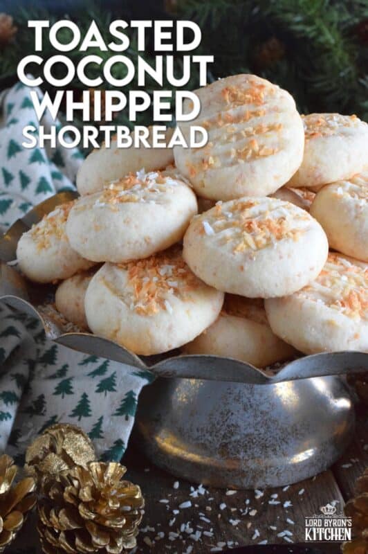 Christmas isn't Christmas without shortbread, and while everyone seems to have a favourite shortbread recipe or two, there's always room for one more! Toasted Coconut Whipped Shortbread pairs an easy whipped shortbread cookie recipe with the wonderful taste of golden, toasted coconut, making this a must-bake cookie this holiday season! #coconut #shortbread #toasted #cookies