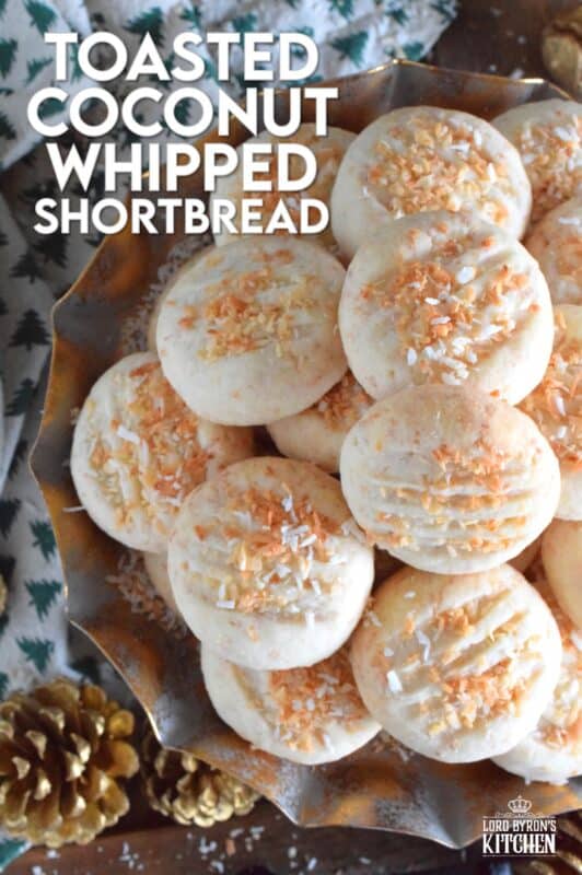 Christmas isn't Christmas without shortbread, and while everyone seems to have a favourite shortbread recipe or two, there's always room for one more! Toasted Coconut Whipped Shortbread pairs an easy whipped shortbread cookie recipe with the wonderful taste of golden, toasted coconut, making this a must-bake cookie this holiday season! #coconut #shortbread #toasted #cookies