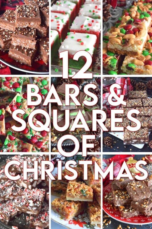 When it comes to baked holiday confections, any cookie in the form of a bar or square always seems to taste a little better than a round cookie. Mostly, this is attributed to the fact that bars and squares have layers or frosting, making the flavours more complex and delicious. 12 Bars and Squares of Christmas is a collection with at least one for every taste or preference! #bars #squares #christmas #holiday #baking #nobake