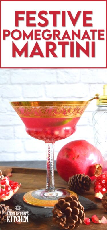 This gorgeous cocktail is prepared with gin and pomegranate juice. With a little bit of simple syrup for sweetness and a splash of fresh lime juice, this Festive Pomegranate Martini is full of zing and pizzazz! #christmas #drinks #cocktails