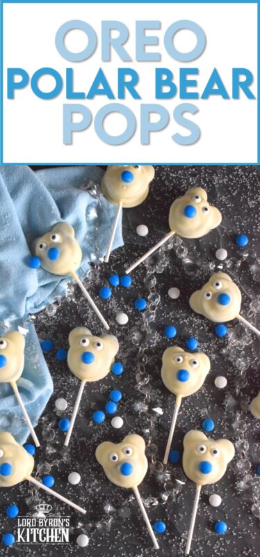 These adorable Oreo Polar Bear Pops are such a delight to make! This assembly-type recipe comes together quite easily and is a perfect holiday treat for the whole family, so get your kids involved too! No baking required; all you need to do is melt the chocolate and you're ready to go! #oreo #pops #polarbear #treat