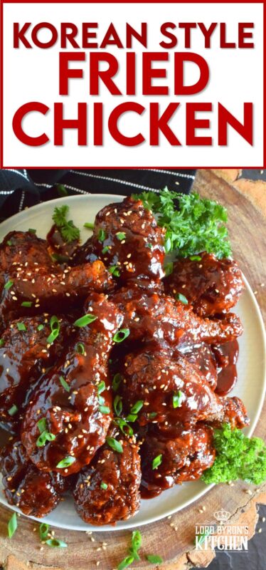 My version of a Korean-Style Fried Chicken promises three things - more crunch, more flavour, and more sauce! The crispy batter is light and flaky, while the sauce is sweet, spicy, tangy, and savoury. With such a robust flavour, this recipe warranted drumsticks rather than wings! #korean #friedchicken #koreanchicken #gochujang #redsauce #sweetandspicy #koreanbbq