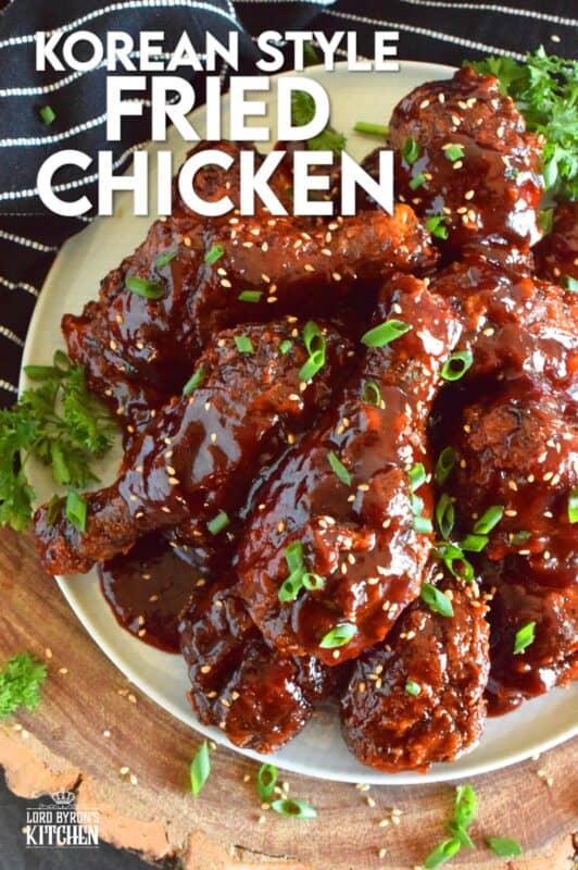 My version of a Korean-Style Fried Chicken promises three things - more crunch, more flavour, and more sauce! The crispy batter is light and flaky, while the sauce is sweet, spicy, tangy, and savoury. With such a robust flavour, this recipe warranted drumsticks rather than wings! #korean #friedchicken #koreanchicken #gochujang #redsauce #sweetandspicy #koreanbbq