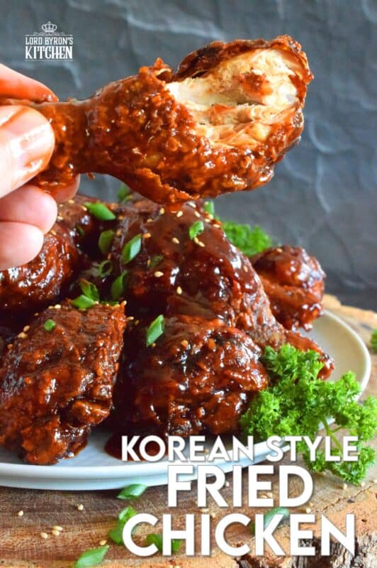 My version of a Korean-Style Fried Chicken promises three things - more crunch, more flavour, and more sauce! The crispy batter is light and flaky, while the sauce is sweet, spicy, tangy, and savoury. With such a robust flavour, this recipe warranted drumsticks rather than wings! #korean #friedchicken #koreanchicken #gochujang #redsauce #sweetandspicy #koreanbbq