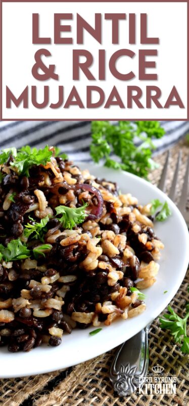 Mujadarra, a classic Middle Eastern dish, consists of black lentils, brown rice, and caramelized red onions. In all probability, you have everything you need to make this dish in your fridge and pantry already! Be sure to serve it up with a little sour cream for a new favourite easy and unique side or main. #middleeastern #mujadarra #lentils
