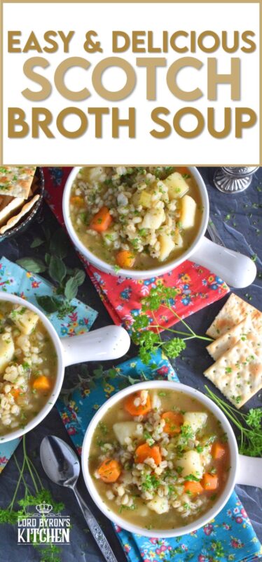 Based on the popular and delicious Scotch Broth, my Scotch Broth Soup is filling, hearty, and good for you too! Unlike the original which is prepared with lamb, mutton, or beef, this version is completely vegetarian and packed with pearl barley and lots of root vegetables! #soup #vegetarian #barley