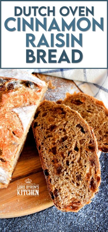 There's something really soothing and satisfying about freshly baked bread. Even more so when you bake that bread yourself! Dutch Oven Cinnamon Raisin Bread is the tastiest - and easiest! - bread you'll ever make. It's a good thing too, because you'll want to make this bread again and again! #dutchoven #cinnamon #raisin #cinnamonraisin #bread #homemadebread #dutchovenbread