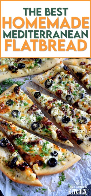 Fast, easy, and delicious Homemade Mediterranean Flatbread-style pizza in less than thirty minutes! Simply change the toppings to suit your preferences! #flatbread #pizza #Mediterranean #homemade #recipe