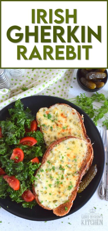 Otherwise known as cheese toast, rarebit is prepared with cheese sauce rather than cheese slices like the popular North American grilled cheese. Irish Gherkin Rarebit has pickles too, which is why it just might be my favourite! Cheap and easy, serve these with a side salad and extra gherkins for a complete meal! #rarebit #irish #ireland #stpatricksday #gherkin #cornichon