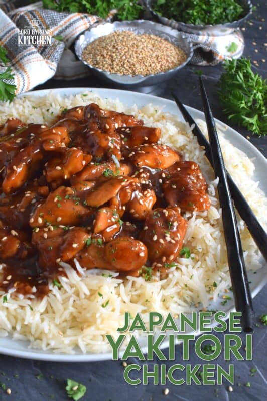 Sweet and sticky, garlicky and gingery, Japanese Yakitori Chicken is first marinated and then pan-fried with the most delicious, savoury sauce. Traditionally prepared on skewers, this version uses only a stovetop. It's quicker and easier, which makes it a great weeknight dinner option! #yakitori #japanese #chicken