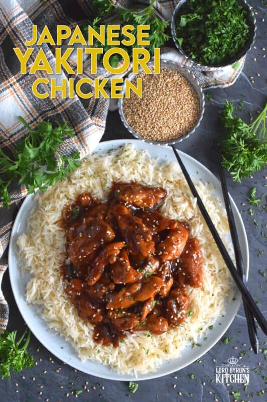 Sweet and sticky, garlicky and gingery, Japanese Yakitori Chicken is first marinated and then pan-fried with the most delicious, savoury sauce. Traditionally prepared on skewers, this version uses only a stovetop. It's quicker and easier, which makes it a great weeknight dinner option! #yakitori #japanese #chicken