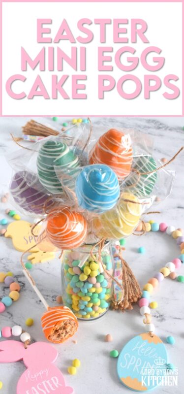 Prepared with a homemade chocolate mini egg cake center, dipped in spring-like, pastel-coloured candy melts, and drizzled with melted white chocolate, Easter Mini Egg Cake Pops are fun to make and are super fun to eat too! So much cheaper than store-bought cake pops, these are almost too delicious to share! #easter #cakepops #minieggs