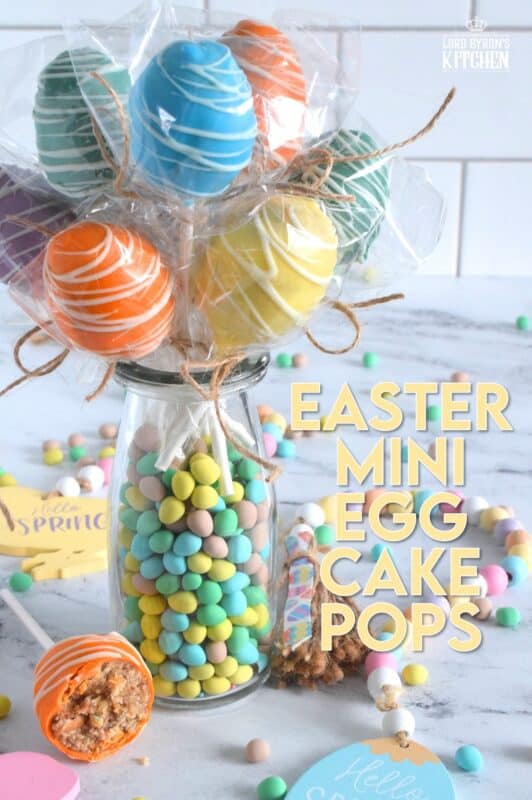 Prepared with a homemade chocolate mini egg cake center, dipped in spring-like, pastel-coloured candy melts, and drizzled with melted white chocolate, Easter Mini Egg Cake Pops are fun to make and are super fun to eat too! So much cheaper than store-bought cake pops, these are almost too delicious to share! #easter #cakepops #minieggs